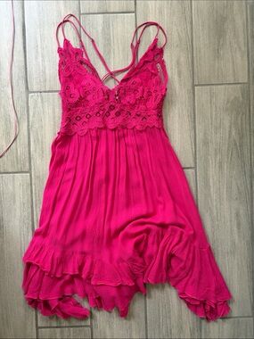 Pink Lace-Top Adella Free people Ruffled Slip Dress
